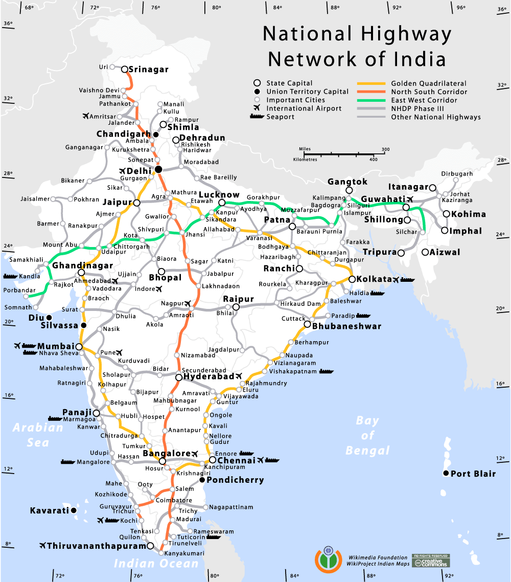 Carte reseau routier Inde