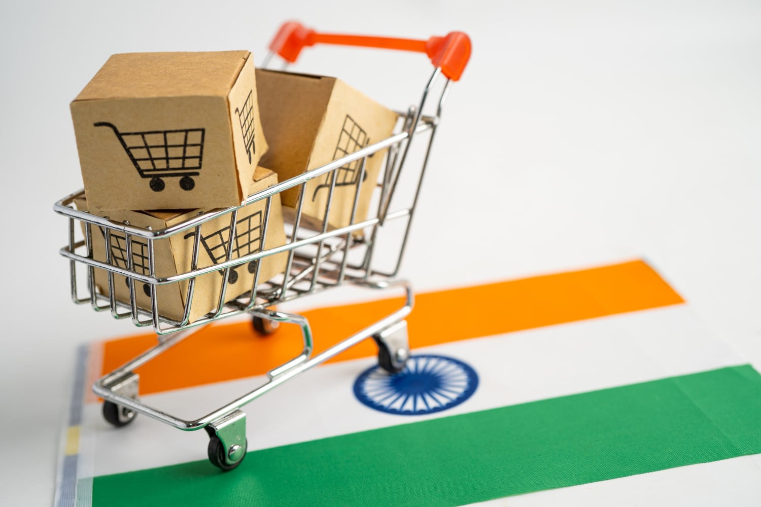 box with shopping cart logo india flag import export shopping online 1